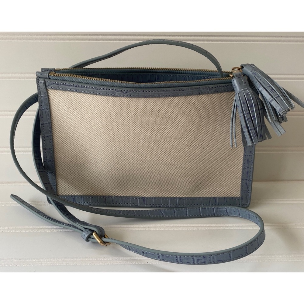 Neely & Chloe No. 60 Canvas Blue Leather Double Zip Shoulder Clutch Bag